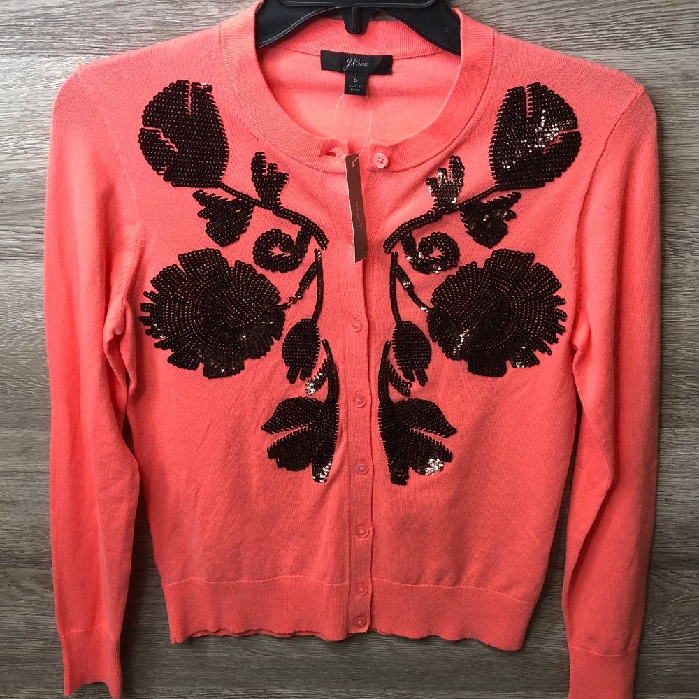 J. Crew Small Sequin Floral Embroidered Sweater